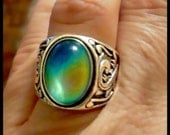 Mood Ring Sterling Silver Man or Ladies Mood Color Chart Vivid Color Change Choose Any Size