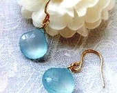 Sale///  Aqua chalcedony briolettes in 14k gold filled dangle earrings