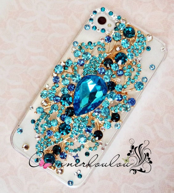 Apple Iphone Case 5 or 4s, Seafoam Blue Gem Mix Iphone rhinestone case
