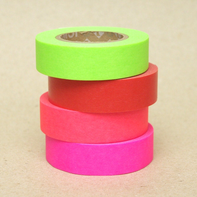 mt Washi Masking Tape - Shocking Pink, Red, Green & Orange - Set 4 - Neon