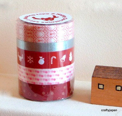 Set 5 mt Christmas Japanese Washi Masking Tape - Red