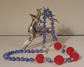 Chevron Glass Bead and Red Felt Necklace