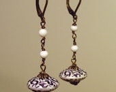Earrings - Blue and White on Antiqued Brass