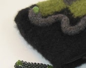 SALE... Green, Black and Grey hand knit and Felted Clutch