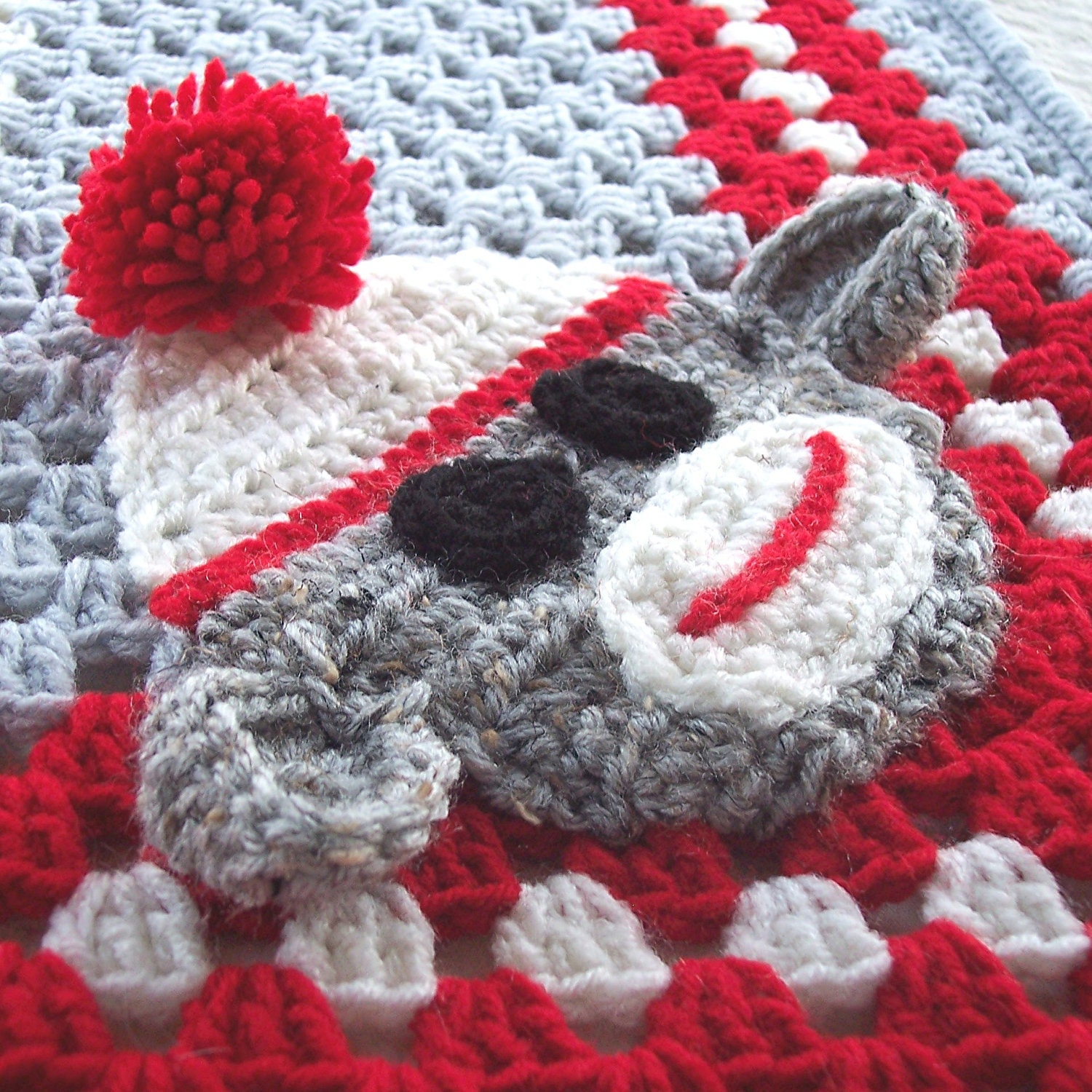 Sock Monkey Granny Square Blanket Red and Gray by puddintoes