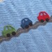 Crochet Cars Ripple Blanket  - A Baby Boy Ripple Afghan in Blue and Gray with Green, Blue, Red Car Appliques - 31 x 33 Size