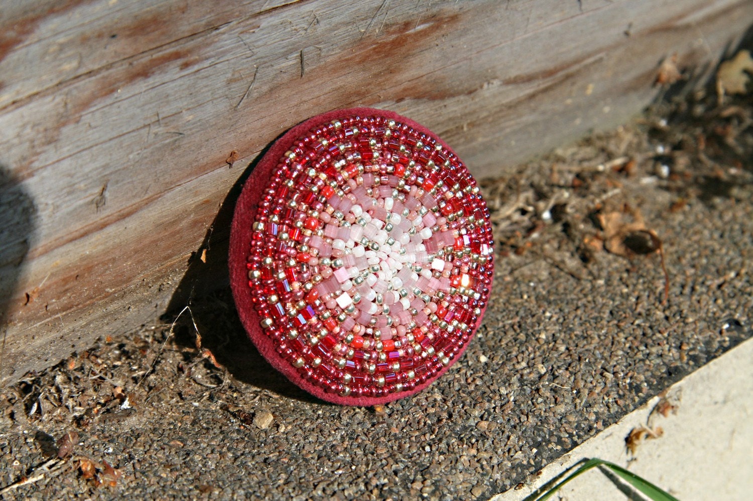 Bead Embroidered Brooch. Dusty Pink Mandala Brooch Pin