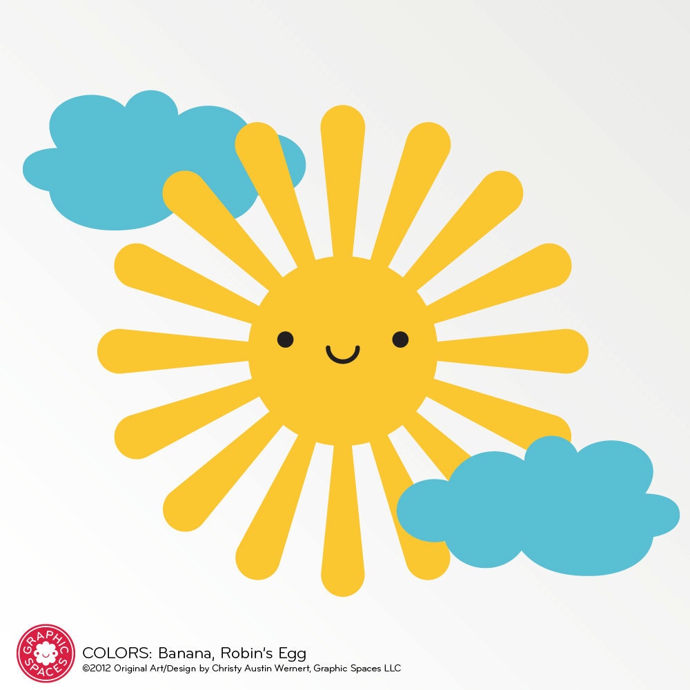 Happy Sun Wall Decal Sticker for Nursery Children Kids