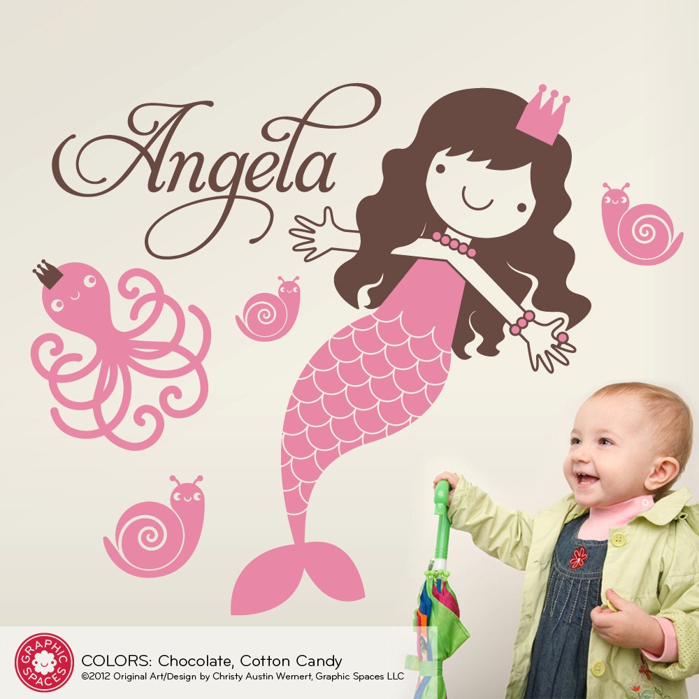 Princess Mermaid Wall Decal Girls Name Ocean Nursery Kids