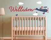 Airplane Name Wall Decal Boy Skywriter for Baby Nursery Children