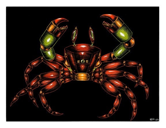Robot Crab Lithograph Print