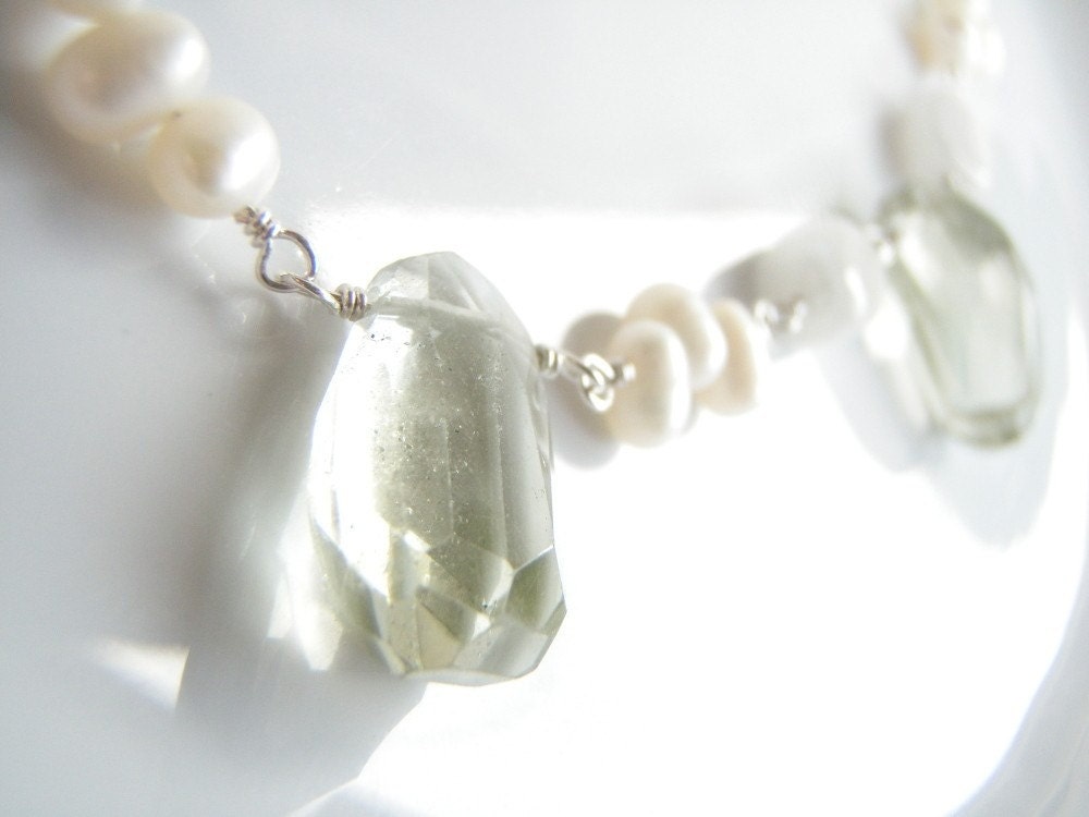 Necklace Green Amethyst Moonstone Freshwater Pearls