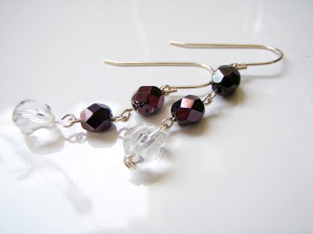 Purple and Clear Crystal Earrings