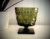 Vintage olive green footed glass dish