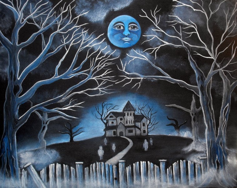 Spooky Hollow Haunted House 8 by 10 canvas paper print