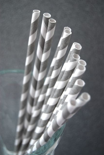 Gray and White Paper Straws  and PDF Printable Party Flags
