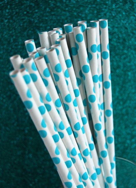 Teal Polka Dot Paper Straws and PDF Printable PArty Flags