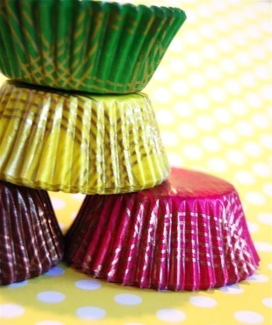 MINI Glassine Fancy Gold Plaid Cupcake LIners 40 by CupcakeSocial