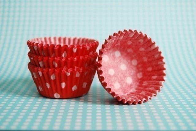 Mini Cupcake Liners 50 Red polka dot baking cups