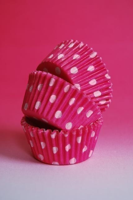 Mini Cupcake Liners 50 Hot Pink and White Polka Dot Baking Cups