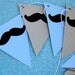 Mustache Party Banner in Gray and Baby Blue