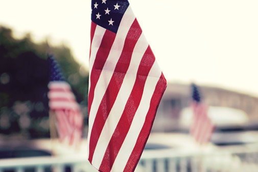 4th of July Summer Fathers Day July 4th fourth American Flag blue red white stripes stars independence day 3 flags patriotic - Fine Art