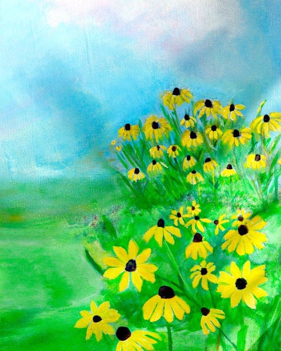 Yellow Flower Art Print Nature Landscape Black Eyed Susan Garden - artbytrudy