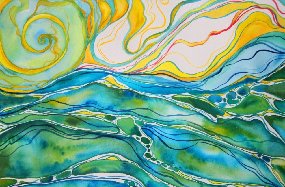 Sunrise Seascape Original Watercolor Painting