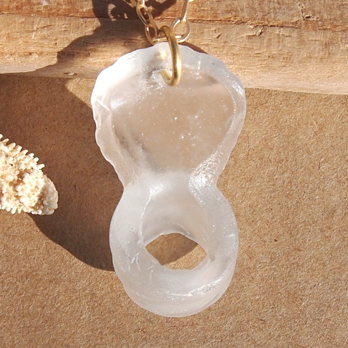 Smile, Life is Fun - Tiny White Sea Glass Bottle Top Necklace