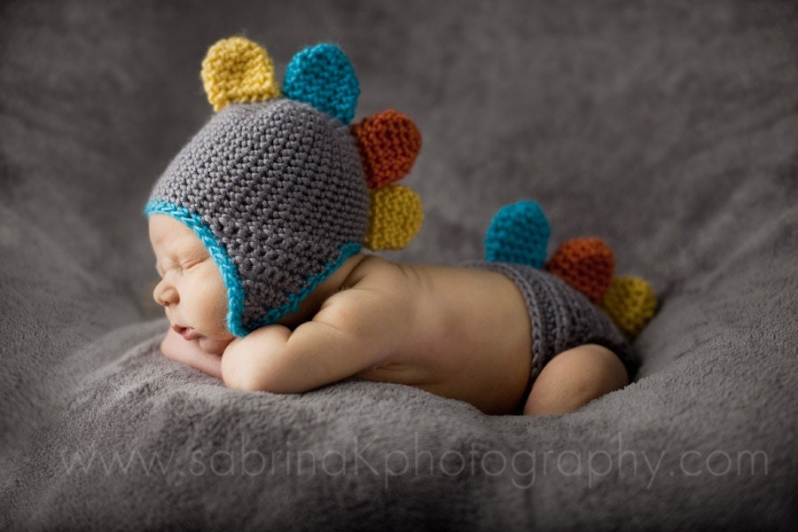 Colorful DINO Hat and Diaper Cover, PHOTO PROP or Personal Use