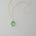 Green Heart Charm Necklace . Iridescent Glass . Gold Fill Chain .