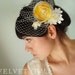 Yellow Ranunculus bridal fascinator comb or clip and detach birdcage veil- SAVANNAH