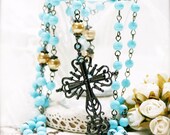 Medieval cross Long Tiffany rosary necklace (LR)