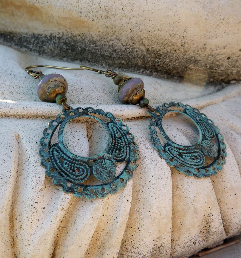 Verdigris Lavender Boho Earrings