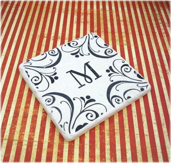 Make it Personal  Monogrammed Absorbent Stone Tile Drink Coaster