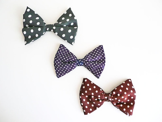 Mens Clip On Bow Ties Neckties Polka Dots by kissavintagedesign