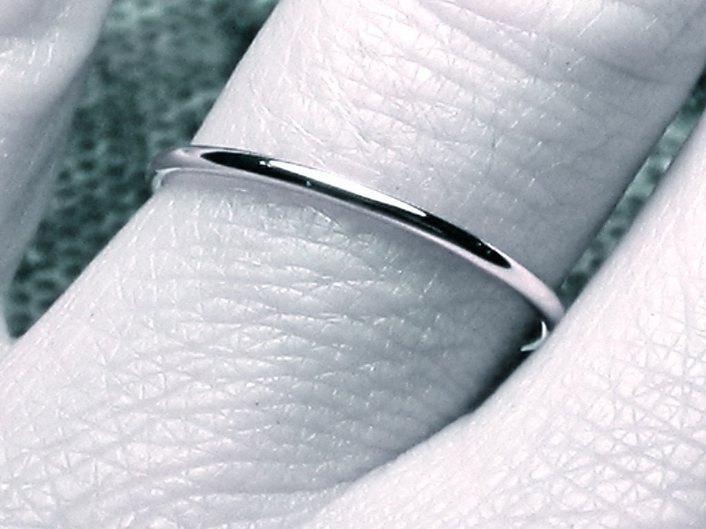 thin WHITE gold wedding band solid 14k full round ring classic dainty smooth fine plain simple 1.3 mm skinny stacking band