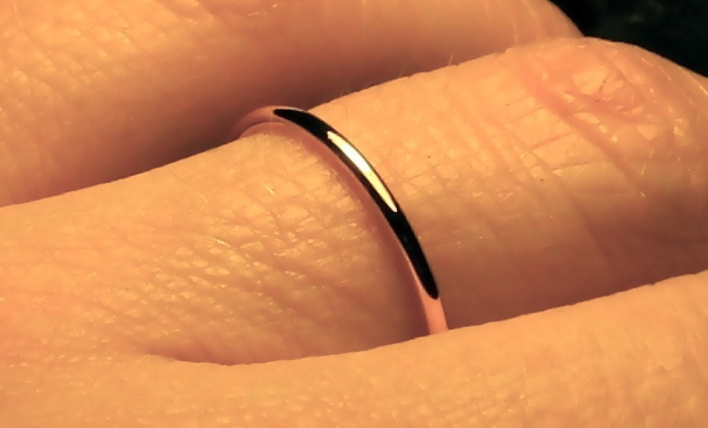 Thin solid 14k YELLOW gold handmade full round rings thin fine classic dainty smooth simple skinny 1.3 mm band in 14 karat YELLOW gold