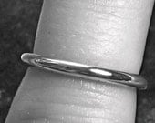 Full round Sterling Silver 2mm wide wedding band handmade classic smooth plain and simple ring band