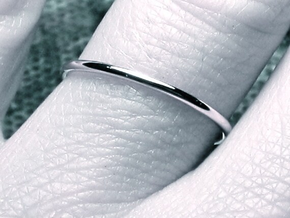thin WHITE gold wedding band solid 14k full round ring classic dainty ...