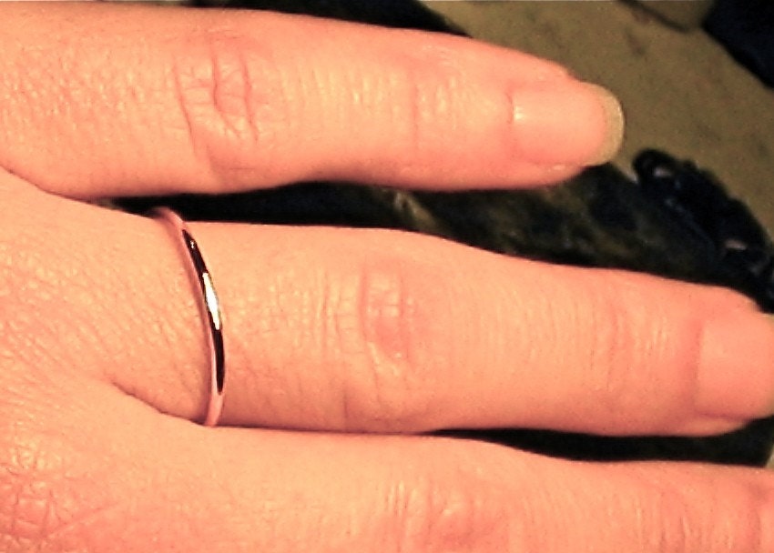 Thin solid 14k PINK Gold Wedding band handmade plain fine classic dainty smooth full round simple organic 1.3 mm skinny ROSE gold ring