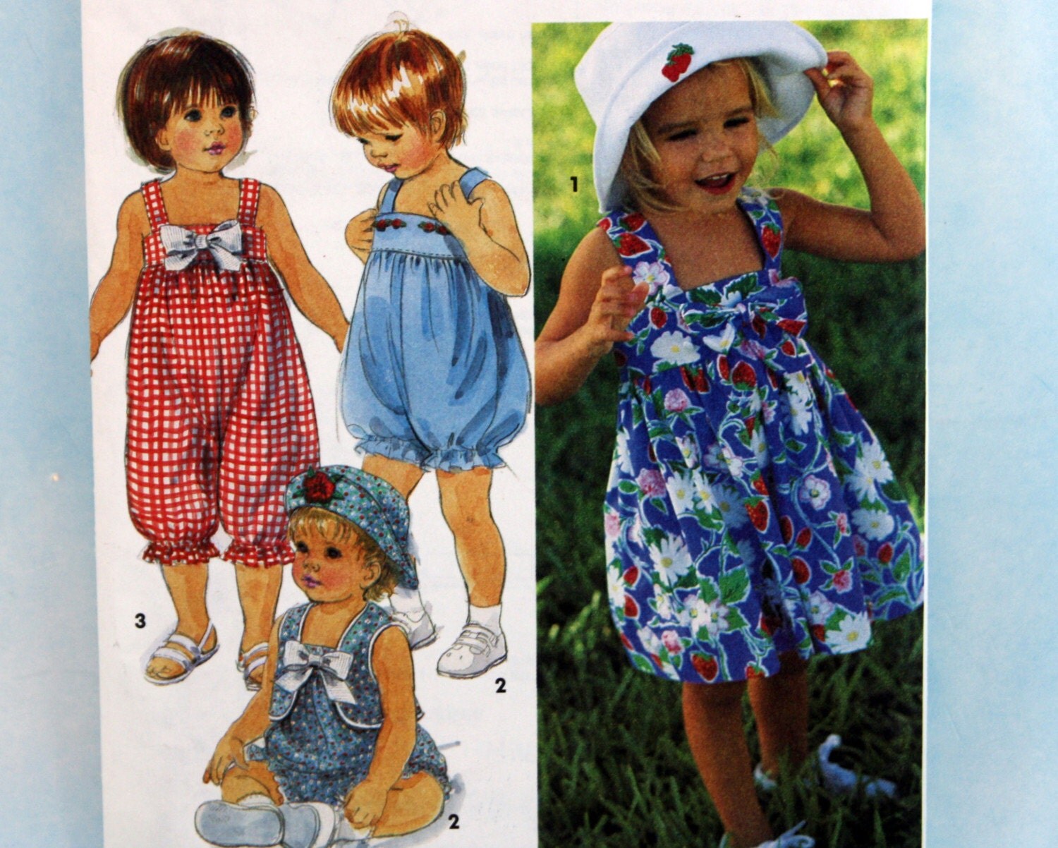 1993, Simplicity 8452, Toddler's Size 1-4, Romper In Two Lengths, Dress, Vest and Hat Pattern, UNCUT