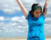 Steampunk Hot Air Balloon Insect Teal T-Shirt - American Apparel Turquoise Ladies - Available in Small, Medium, Large and Extra Large