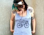 Fox on a Bicycle Racerback Tank Top - American Apparel Tri Blend Gray Heather - Available in XS, S, M, and L - darkcycleclothing