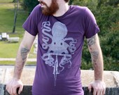 Octopus Art Bicycle Print  American Apparel Eggplant Purple TShirt  xs, s, m, l, xl and xxl