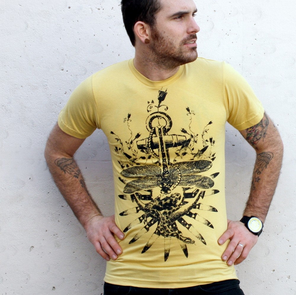 Dragonfly Tee Anchor shirt botanical Print  Snake Print American Apparel T Shirt Sustainable Organic Cotton Hope Amidst Affliction Shirt