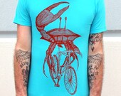 Red Crab on a Bike Shirt - American Apparel Aqua T-Shirt - complimentary  shipping - Available in XS, S, M, L, XL and XXL
