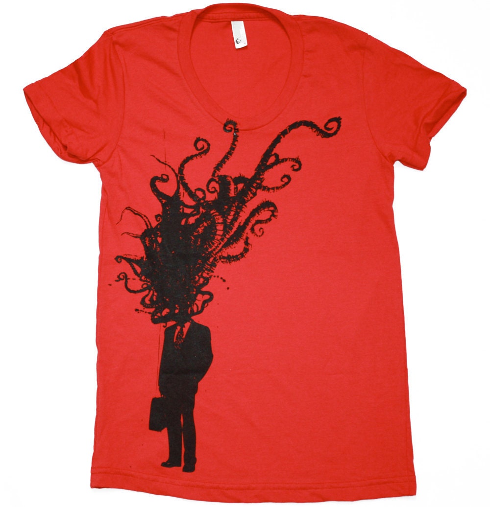 Ladies TSHIRT Octopus Tentacle Explosion Corporate Man T Shirt S M L XL (Red)
