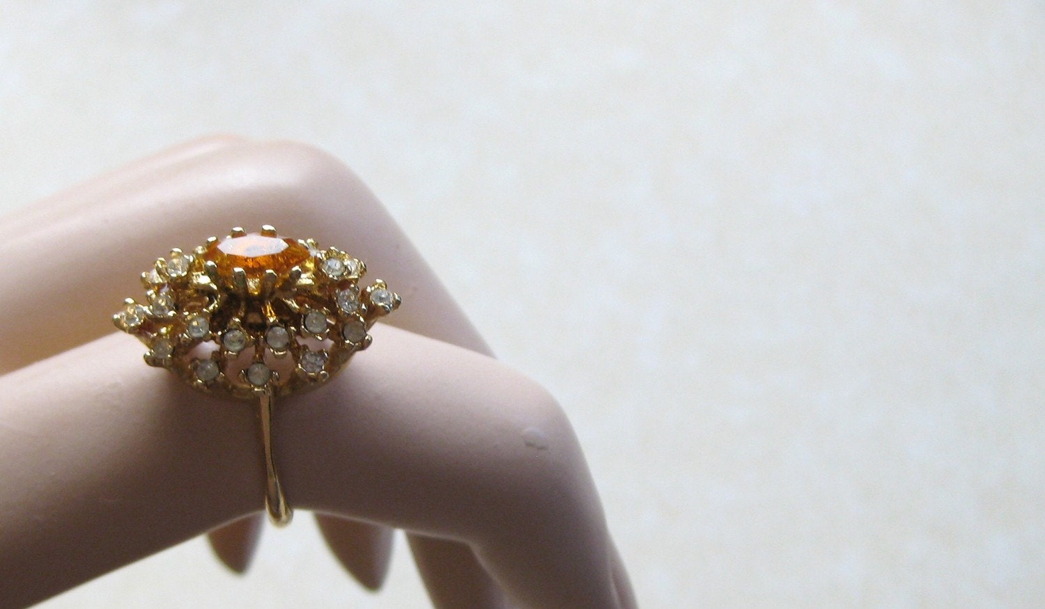 Vintage MARQUISE Cluster Ring Citrine Amber Champagne Sparkle Cocktail Ring In 18kt Yellow Gold HGE over Sterling size 8