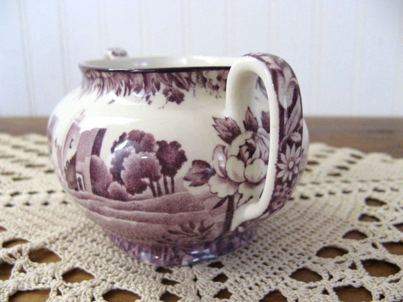 Vintage Sugar Bowl, Enoch Woods Castles, Mulberry Transferware, Manorbier Pattern, Cottage Chic Decor